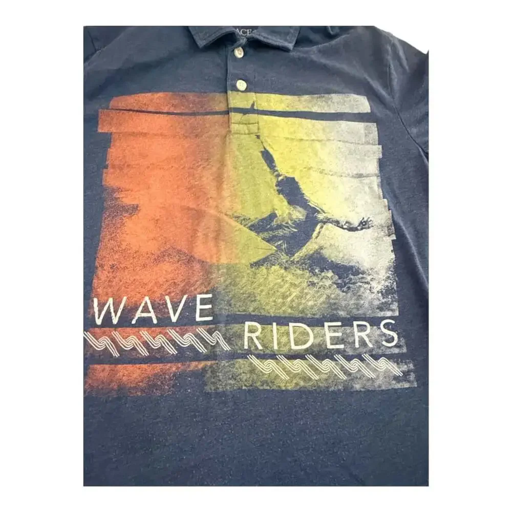 The Children's Place Blue Wave Riders Graphic Short Sleeve Polo Shirt XL 14